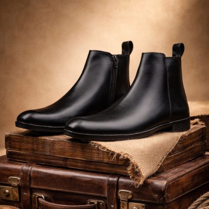 Black Zipper Ankle Boots for Men