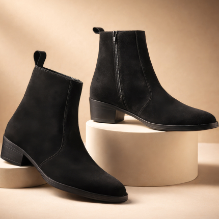 Mens Black Suede Leather Chelsea Boot Pointed Toe