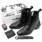 Elegant Embossed Black Crust Leather Zipper Ankle Boots - Image 2